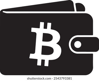 Wallet Silhouette with Digital Currency Symbol in Black and White on white background. Perfect for web and mobile applications, financial infographics, or as a standalone icon