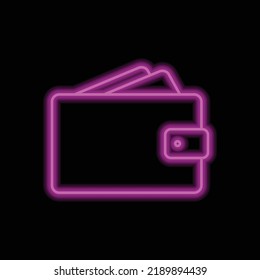 Wallet simple icon vector. Flat design. Purple neon on black background.ai