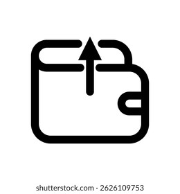 A wallet with a small arrow pointing upwards. The wallet is black and white