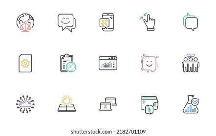 Wallet, Smile and Magistrates court line icons for website, printing. Collection of Exam time, Sun energy, File management icons. Outsource work, Messenger, Smile face web elements. Vector