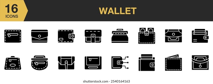 Conjunto de ícones sólidos da carteira. Inclui ícones de wallet e muito mais. Coleção vetorial de ícones sólidos.