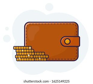 Wallet with a stack of gold coins vector illustration of the icon. The Concept Of Business And Finance. Flat cartoon style.