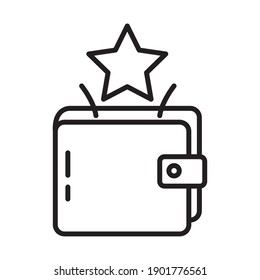 Brieftasche und Sternsymbol auf weißem Hintergrund, Linienstil, Vektorgrafik