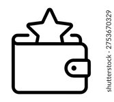 Wallet with a star icon, representing a top-rated wallet, loyalty program, or preferred financial choice, line art, credit card