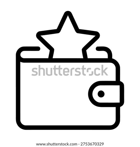 Wallet with a star icon, representing a top-rated wallet, loyalty program, or preferred financial choice, line art, credit card
