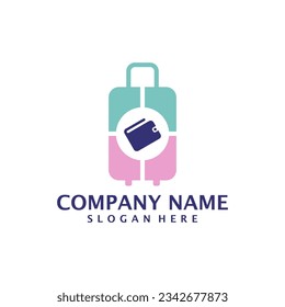 Cartera con el vector de diseño del logotipo Suitcase. Plantilla de diseño de logotipo en mayúsculas