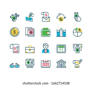 wallet and Tax day icons set over white background, half color style, vector illustration