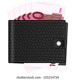 Wallet with ten euro banknotes on a white background. Vector illustration.