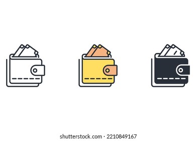 Wallet thin line icons. Vector illustration isolated on white. Editable stroke.