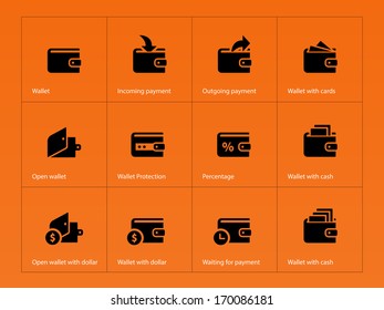 Wallet and translation icons on orange background. Vector illustration.