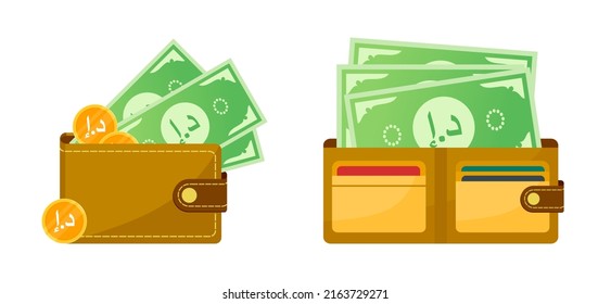 Billetera con Dirham Money de los Emiratos Árabes Unidos