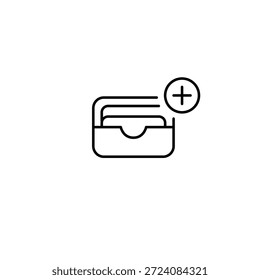 Wallet upgrade, card addition, payment boost, finance enhancement, money increase. Cards in wallet and plus. Pixel perfect, editable stroke vector icon