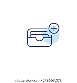 Atualização de carteira, adição de cartão, impulso de pagamento, melhoria financeira, aumento de dinheiro. Cartões na carteira e mais. Pixel perfeito, ícone de vetor de traçado editável
