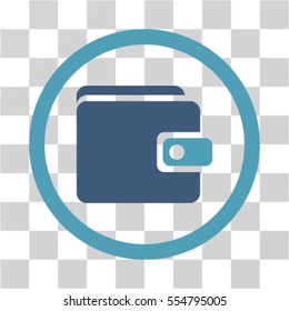 Wallet vector bicolor rounded icon. Image style is a flat icon symbol inside a circle, cyan and blue colors, transparent background.
