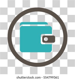 Wallet vector bicolor rounded icon. Image style is a flat icon symbol inside a circle, grey and cyan colors, transparent background.