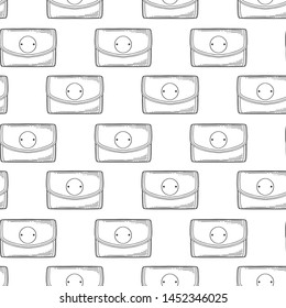 Wallet. Vector concept in doodle and sketch style. Hand drawn illustration for printing on T-shirts, postcards. Seamless pattern for textile, paper wrap.
