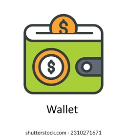 Wallet  Vector Fill outline Icon Design illustration. User interface Symbol on White background EPS 10 File