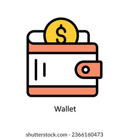 Wallet vector Fill outline Icon Design illustration. Web store Symbol on White background EPS 10 File 