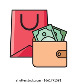 wallet vector flat color icon  