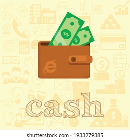 wallet vector flat illustration, money wallet business vector illustration