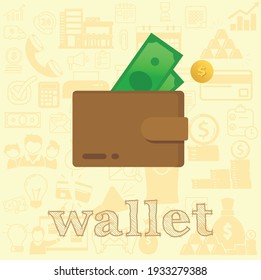 wallet vector flat illustration, money wallet business vector illustration