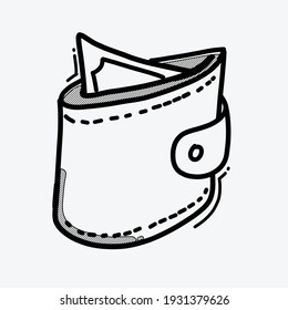 Geldbeutel, Vektorsymbol. Zeichnen Skizze Illustration handgezeichnet Linie.