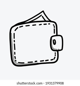 Wallet vector icon. Drawing sketch illustration hand drawn line.