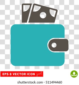 Wallet vector icon. Image style is a flat grey and cyan pictograph symbol.