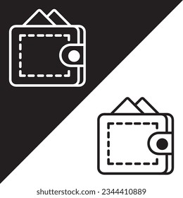 Wallet Vector Icon, Lineal style, isolated on Black and white Background.