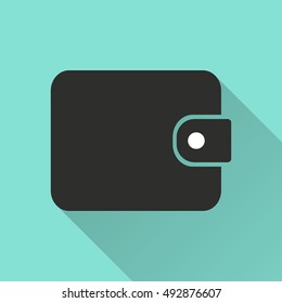 Wallet vector icon with long shadow. Illustration isolated on green background for graphic and web design.