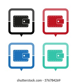Wallet - vector icon; map pointer;  message bubble