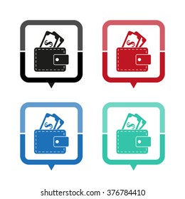Wallet - vector icon; map pointer;  message bubble
