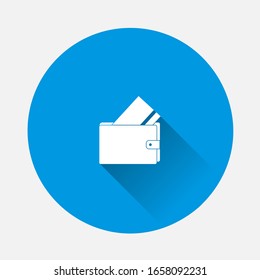 Wallet vector icon on blue background. Flat image with long shadow.