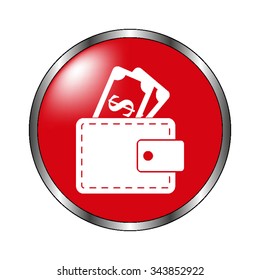 Wallet - vector icon on the  red button