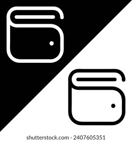 Vektorsymbol der Brieftasche, Outline-Stil, einzeln auf schwarz-weißem Hintergrund.
