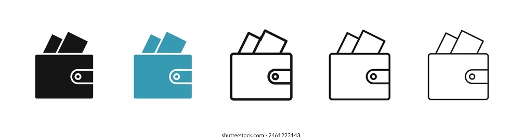 Wallet Vector Icon Set. Pay Money Purse Sign. Personal Pocket Cash Symbol for UI Designs.