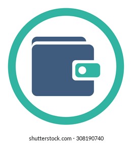 Wallet vector icon. This flat rounded symbol uses cobalt and cyan colors and isolated on a white background.
