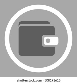 Wallet vector icon. This flat rounded symbol uses dark gray and white colors and isolated on a silver background.