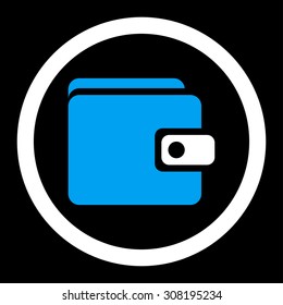 Wallet vector icon. This flat rounded symbol uses blue and white colors and isolated on a black background.
