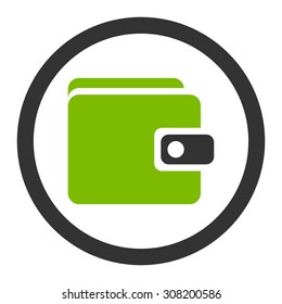 Wallet vector icon. This flat rounded symbol uses eco green and gray colors and isolated on a white background.