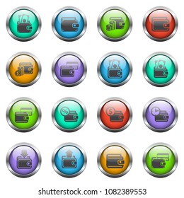 wallet vector icons on color glass buttons