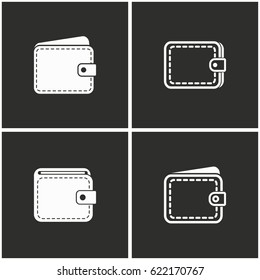Wallet vector icons set. White illustration on a black background for graphic and web design.