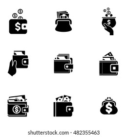 wallet  vector icons. Simple illustration set of 9 wallet elements, editable icons, can be used in logo, UI and web design