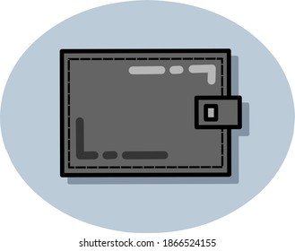 cartera, ilustración vectorial de la cartera negra con costura en los bordes, diseño plano minimalista