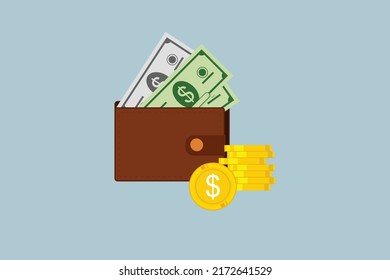 ilustración vectorial de cartera, cartera de almacenamiento de dinero con diseño de estilo plano