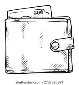 wallet vector with line art hand drawn illustration