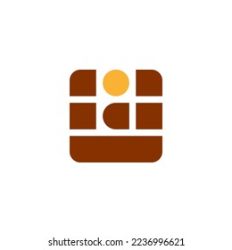 Wallet vector logo design. Abstract illustration with purse and golden coin inside.