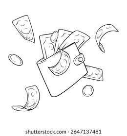 wallet vector outline hand drawn illustration