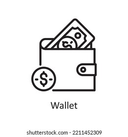 Wallet Vector Outline Icon Design Illustration. Bank- und Zahlungssymbol auf weißem Hintergrund - EPS10-Datei