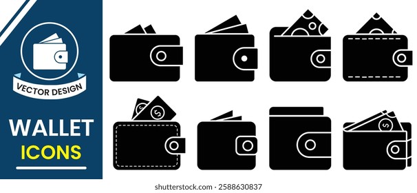 Wallet vector, silhouette icon set. Moneybag, pay, paying, purchase icon. Wallet symbol for app, logo web design. Outline of Wallet, money icon vector illustration. Vector illustration.